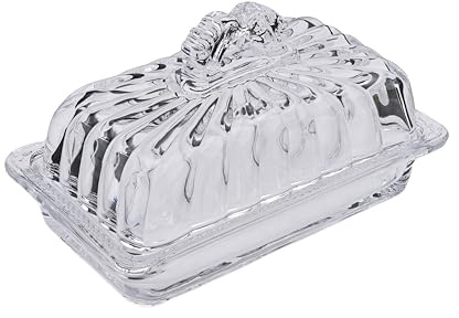 PEPAXON Burriera in vetro con coperchio, in cristallo trasparente, 17,5 x 10,5 x 10 cm (manico ad arco)
