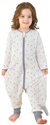 Baby Schlafsack mit Füßen 0.5 Tog 100% Baumwolle Kinder Sommerschlafsack mit Ärmel für Jungen und Mädchen (Stern, L/95-105CM)