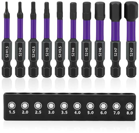 Embouts Visseuse Hexagonale, 50mm Hex Tige Tournevis Tete 1/4 Embout Tournevis Hexagonale Magnétiques Tige S2 Acier Visseuse Allen Sets pour Perceuses Sans Fil Perceuse Main (10 pièces)