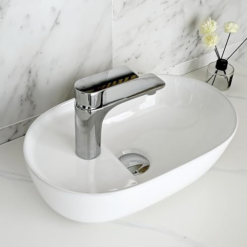 NUESTRA VIDA Vasque À Poser Mini, Petit Lavabo à Poser Blanc Vasque en Céramique, Lave-Mains pour la Salle de Bain et Les Toilettes d'invités 42,5×26×13,5 cm