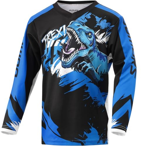 Oumurs Youth Motocross Jersey for Dirt Bike Jersey for 5-12 Year Olds Mountain Bike Clothing Long Sleeve T-Shirt for Motorcycle Motocross Cycling Bicycle BMX Moto MX ATV Riding Off Road Blue