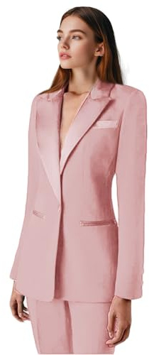 Costume deux pièces pour femme - Tailleur office - Coupe ajustée - Blazer et pantalon - Ensemble costume d'affaires - Tenue décontractée - Costume de bal, rose clair, M