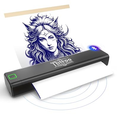vretti P84 Stampante Per Tatuaggi, Stampante Stencil Tattoo con 5 Pezzi di Carta Trasferimento, per Artisti e Principianti, Compatibile con Smartphone & PC