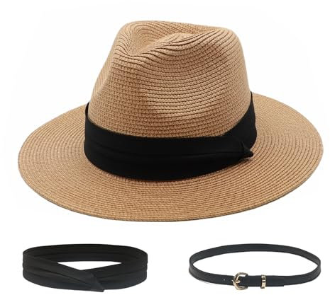 MivBuks Strohhut Damen Panama Hut Herren Fedora Sommerhut Sonnenhut Safari Hut Sonnenschutz Strandhut (DE/NL/SE/PL, Alphanumerisch, M, Khaki)
