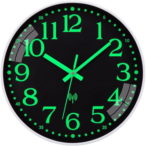 NESIFEE Orologio da Parete RadioControllato 30 cm Senza Tick Leggibile al Buio con Luce, Nero, Ideale per Cucina Ufficio Soggiorno, Batterie Incluse (Style B, 25 cm)