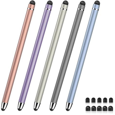MEKO Stylus Pens for Touch Screens, Universal Tablet Pen Capacitive 2 in 1 Stylus for iPhone/iPad/pro/Mini/Air/Samsung/Tablet (Grey+Blue+Purple+Gold+Rose Gold)