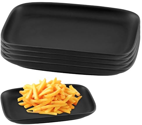 WANDGU Set di 4 piatti rettangolari neri opachi: piatti per antipasto, piatti da dessert, piatti grandi per dolci, antipasti, carni, pesce e sushi (lavabili in lavastoviglie)