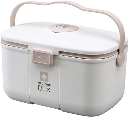 Textiluxe Medizinbox, Arzneimittel Box, medicine box, arzneimittel aufbewahrung, für Medikamente Zu Hause,Multifunktions-Medizinkoffer mit Tragegriff für Schmuck, Arzneimittel und Kosmetik (weiß)