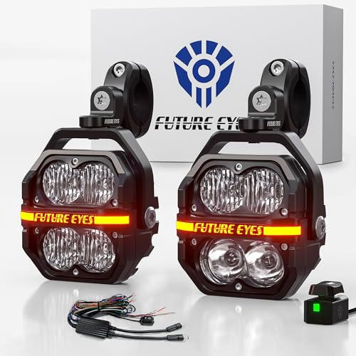 Future Eyes Luci LED Moto 120W, Anabbaglianti e Abbaglianti, Fari Fendinebbia Bianchi, Supporto Regolabile a 360°, Faro Ausiliario Impermeabile per Guida Notturna, ATV, UTV e Moto