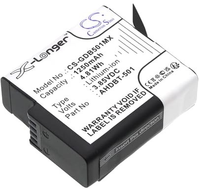 TECHTEK Battery 1250mAh compatible with [GoPro] for 601-10197-00, for AABAT-001, for AABAT-001-AS, for ASST1, for HD8.01, for Hero 2018, for Hero 5, for 5 Black, for 6, for 6 Black, for 7, for 7 for