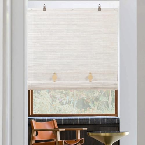 Tenda a rullo in bambù, tenda a rullo per interni, in legno, per finestre/porte, protezione solare e privacy (bianco, 60 x 180 cm)