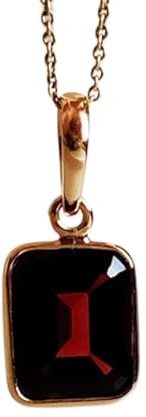 LKBEADS ciondolo rosso sfaccettato rettangolare in granato naturale da 11x9 mm, collana quadrata in argento sterling 925 con catena a maglie da 18 pollici, energia, passione, protezione, chakra della
