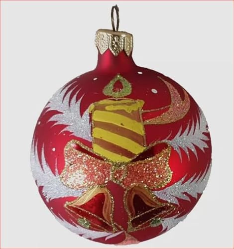 Generisch Christbaumschmuck Weihnachtskugeln aus Glas Handbemalt mit Glitzer und tollem Motiiv, 8 cm Durchmesser, 4 Stück Festliche Christbaumkugeln