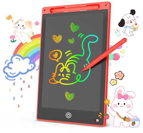Tableta gráfica LCD Escritura Colorida, Pizarra Digital Borrable con Botón Eliminar y Bloqueo de Pantalla, Juguete Educativo y Regalo de Cumpleaños y Navidad (Rojo, 10 inch)