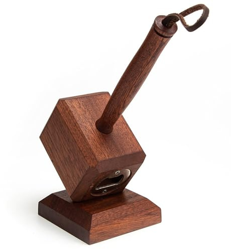 Hammer Bottle Opener - Solid Wood & Magnetic Base | Functional Beer Opener Stands Cool Desktop for Home, Bar, Office,Gift