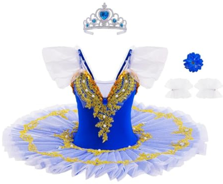 Lito Angels Vestido Tutú de Ballet para Niña, Traje de Bailarina con Aplique Dorado y Pedrería, Ideal para Baile Actuaciones Escuela Fiesta y Sesiones de Fotos, 11-12 Años Talla 152