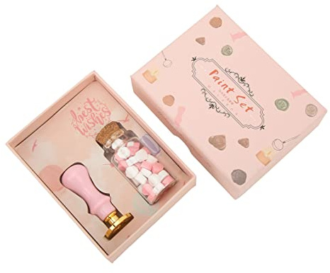 Qudinip Kit de Tampons de Cire avec un Design Exquis pour Sceller et Décorer des Invitations, des Mariages et des Cadeaux, Matériel de Bûche, 1 Ensemble (Rose)