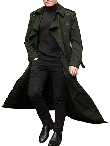Herr vinter lång trenchcoat dubbelknäppt kappa med bälte löst snitt fallskärmsjacka vindtät klassisk elegant