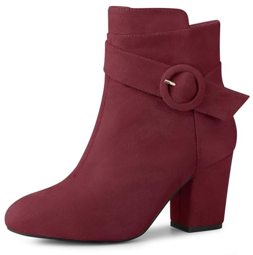 Allegra K Women's Round Toe Block Heel Ankle Booties Burgundy 8 UK/Label Size 10 US