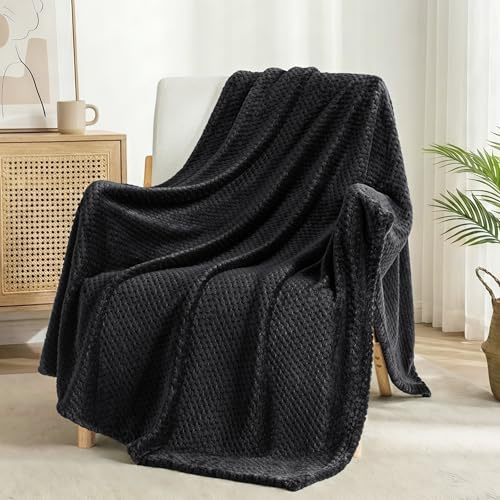 Exclusivo Mezcla stor våffla fleece filt för soffa, svart