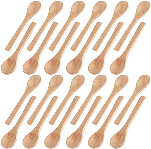 Cuillères en Bois,24 PCS Cuillere a Miel Petites Bois Cuillère Bébé Cuillères de Service Cuillères Chinoises Pour épices sel Café thé Sucre confiture Moutarde Rondes 5 Pouces