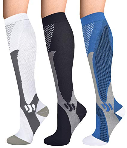 Evolyline 3 Paar Kompressionsstrümpfe Damen Herren, 15-25mmHg Stützstrümpfe Kompressionssocken Hoch Komfort Thrombosestrümpfe für Sport Laufen Flug Reise Fahrrad Radsport