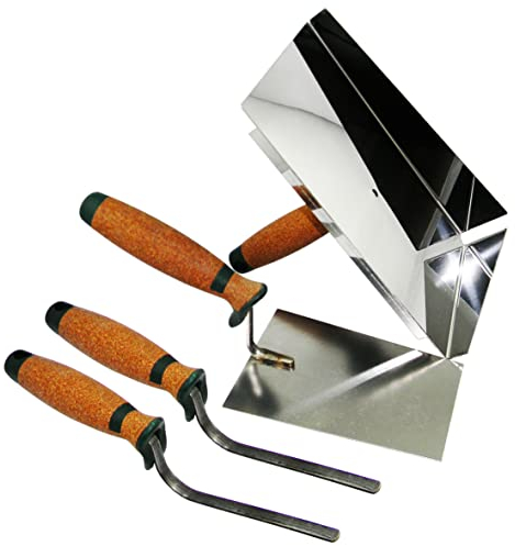 Chapa para juntas de acero inoxidable, 245 x 155 mm, juego de chapa para juntas + llana para juntas de 6 mm + 8 mm, con paleta trapezoidal de 180 mm, mango de corcho