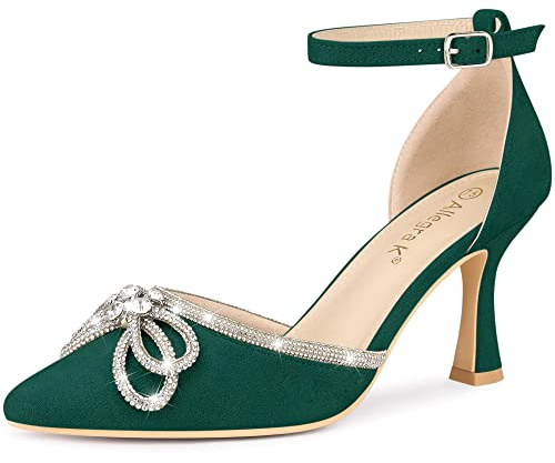 Allegra K Women Rhinestones Bow Ankle Strap Stiletto Heel Sandals Green