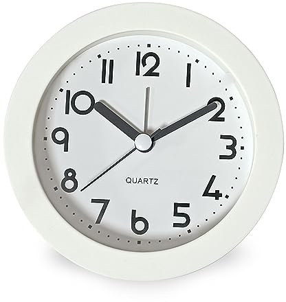 Chedin Despertador redondo de 10 cm, para niños, sin tictac, despertador silencioso para mesita de noche para niños y niñas con iluminación (blanco)