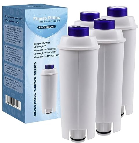 Finest-Filters Coffee Machine Water Filter for DeLonghi DLSC002 Water Filter for De'Longhi ECAM, ETAM, EC, BC Series, SER3017, 5513292811 (4 Pack)