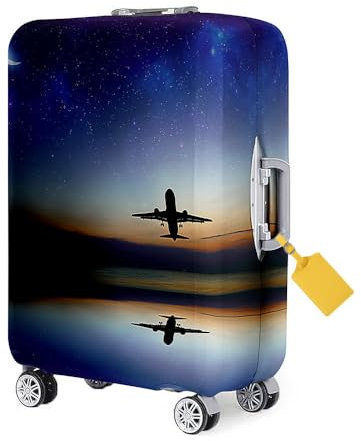 FANSU Elastisch Kofferhülle Sunset Abenddämmerung Flugzeug Druck Kofferschutzhülle Reisekoffer Cover, Waschbar Verdicken Kratzfest Gepäck Schutzhülle mit Reißverschluss (Stil C,L:26-28 Zoll)