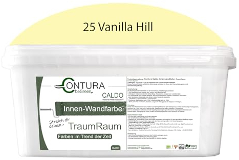 Contura Caldo 5 Liter Wandfarbe 35 Farben Deckenfarbe Contura Hohe Profi Deckkraft Klasse 1 (25 Vanilla Hill)