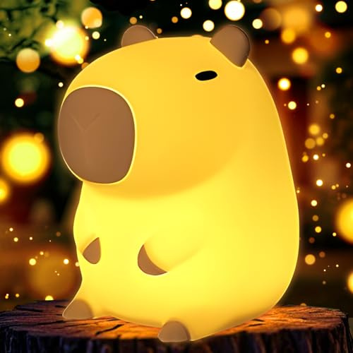 Capybara Luce Notturna per Bambini, Capybara Lampada Touch Control per Comodino, Ricarica USB e Temporizzazione, Kawaii Silicone Lampada Animale per Camera da Letto, Cameretta, Bambini, Adulti