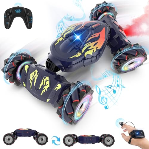 Pristar Macchina Telecomandata Auto RC Stunt Car con Luce e Spray con la Mano, Macchine Telecomandate 2.4 GHz 360° Rotazione Auto Telecomandata Macchine Telecomandate Regalo per Bambini 6 8 9 10 Anni
