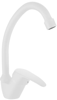 INGUZ. Grifo Viggo para fregadero de cocina mezclador de caña media monomando. Agua fria y caliente. (Blanco)