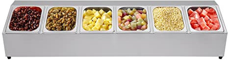czyuRachel 6 Gitter Zutatenbehälter, Edelstahl Catering Zutatenbox Beilagenbehälter Barbehälter Gewürzbehälter Küchenutensilien Mit Deckel, Abgeschrägtes Gestell, Fassungsvermögen Je Behälter: 2l