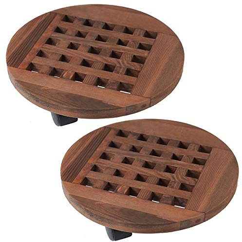 BRETALE 2X Maceta de Madera de 25 cm Bandeja ExtraíBle Soporte de Planta Base de Soporte con Ruedas Plantador Maceta de Flores Placa de Carro MóVil