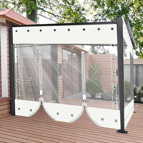 Panneaux Latéraux de Bâche,Rideau de Bâche Transparents avec Zip, 0.5mm Bâche en PVC avec Œillets,Bache de Protection Rideau Impermeable pour Terrasse Garage/Pergola/Porche,Hauteur x Longueur