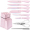 XYJ Knife Block Set, Pink Color, Stainless Steel Kitchen Knives With Knife Block Holder, Meat Cleaver, Professional Cooking Slicing Knife Kit for Master Chef, Kitchen Cutlery