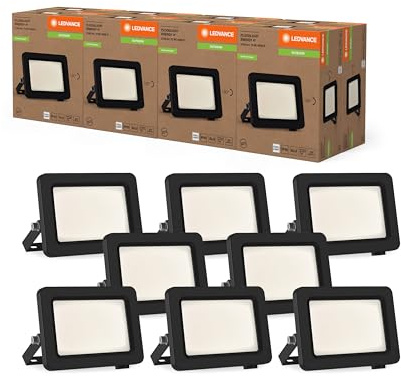 LEDVANCE LED-Flutlicht mit Energieeffizienzklasse A, schwarzes Aluminiumgehäuse, 10 W, 1750 lm, für Außenanwendungen, kompaktes Design, leichtes Gewicht, einfache Montage,8-Pack