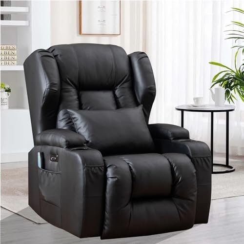 SAMERY Relaxsessel Elektrisch Massagesessel Fernsehsessel mit Liegefunktion Vibration Heizung, Relaxsessel & -liegen mit LED/USB, Kinosessel TV Sessel Wohnzimmer Schlafzimmer Schwarz 7815