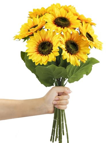 Woltoy 9 Stück Künstliche Sonnenblumen Deko, 48CM Einzelstiel Künstliche Blumen, Seide Sonnenblumen Künstlich für Garten Party Hochzeit Wohnzimmer Tischdeko