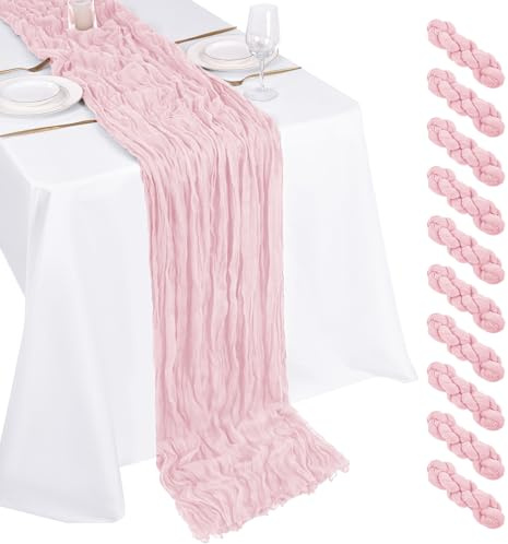 10 Pack Light Pink Cheesecloth Table Runner 17x108 Inch Boho Gauze Cheese Cloth Table Runners for Wedding Party Baby Shower Birthday Home Decor