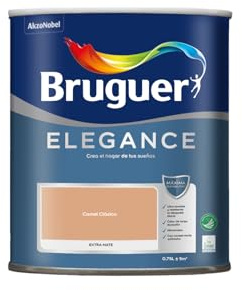 Bruguer ELEGANCE Pintura Monocapa ExtraMate, Paredes y Techos, Interior, Exterior protegido, Alta Durabilidad, UltraLavable, Resistente al Desgaste y Manchas Camel Clásico 750 ml