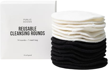 Public Goods Reusable Bamboo Cleansing Rounds | 14 Count Makeup Remover Pads with Cotton Mesh Wash Bag | Alternative to Disposable Cotton Rounds | Gentle, Machine Washable, Vegan Skincare Essential