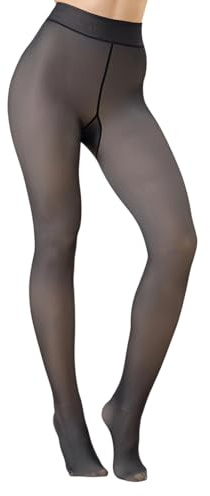ZORVYN Collant Femme Mat Thermo, Effet Soie, Fin Renforcé, Extrêmement Élastique, Tummy Control, Doublé en Fleece, Noir Transparent, Grande Taille, Confortable et Chaud (Noir)