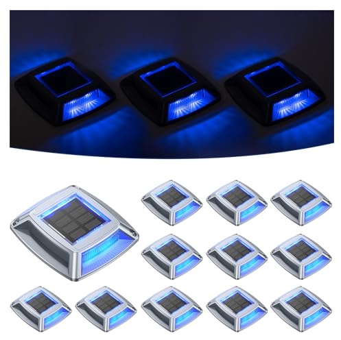 hoyiours Éclairage pour Chemins Spot Solaire Exterieur Puissant IP68 Étanche Lot de 12 Eclairage Escalier Exterieur Bleu Balise Solaire Exterieur Jardin 24LM pour Garage, Chemin, Piscine et Parc