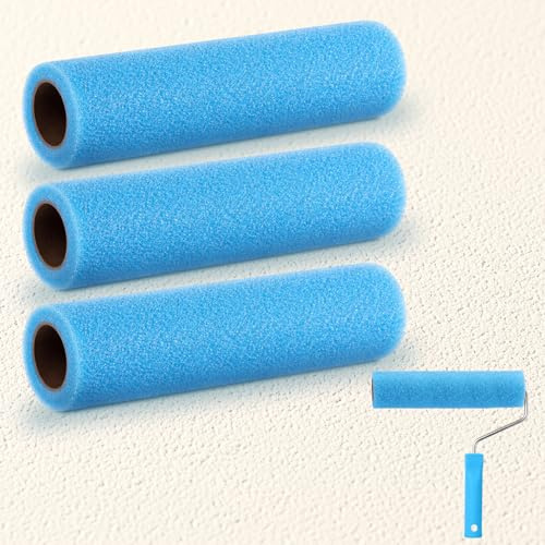 Nuanchu 3 Pcs 9 Blue Foam Textured Rollers Washable Foam Textured Paint Roller Opened Celled Roller for Swimming Pool Boat Deck Cabin Floor Ceiling Drywall Roll on Bed Liner Other Small Areas