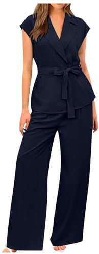 Conjunto genérico de trabajo chic para mujer 2025 estilo Power Suit dos piezas chaleco sin mangas V cuello pantalones extra grandes traje de oficina elegante audaz, Le Noir, XXL