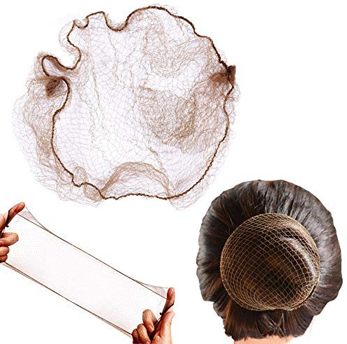 YANTAISIYU 50 Pcs Hair Net 20 Inch Invisible Elastic Mesh Wig nets for Hair Bun Food Service (Bulk Packing,Light Brown)